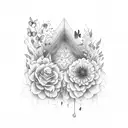 A divine garden filled with blooming flowers, butterflies, and musical notes tattoo design idea