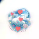 Clouds with stars and hearts tattoo design idea