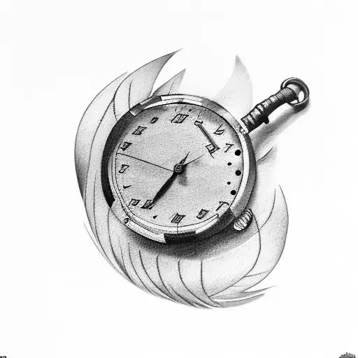 broken watch and feather  tattoo design idea