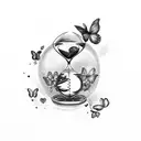  hourglass with brain a garden and heart with butterfly tattoo design idea