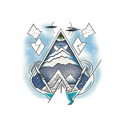 arrowhead boarder with big dipper and little dipper constalations above a mountain range inside the arrowhead outline tattoo design idea
