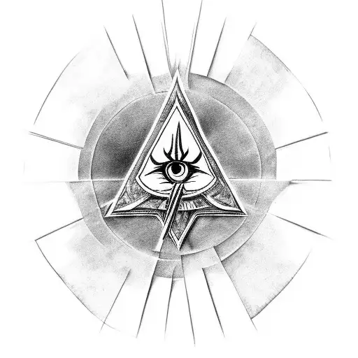 arrowhead pointing down with superimposed eye of providence at the point and a trident pointing up tattoo design idea