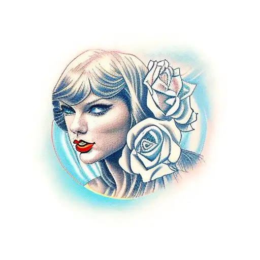 Portrait of Taylor Swift with banner  tattoo design idea