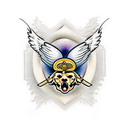 warrior angel with golden retriever  tattoo design idea
