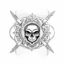Skull in the middle of celtic star of chaos tattoo design idea