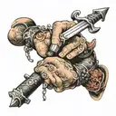 Broadsword being grabbed by hands holding tattoo design idea