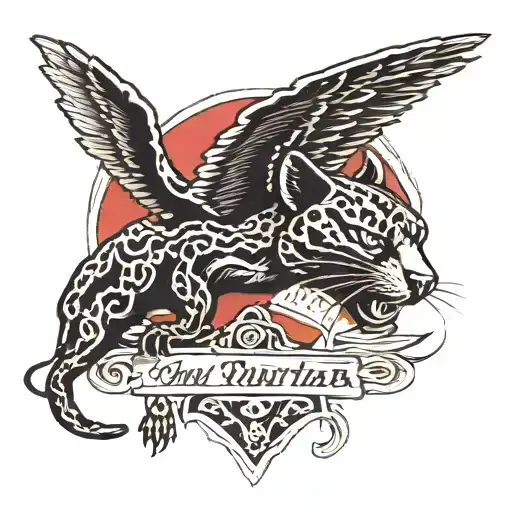 American trad panther with wings. "this all was" above and "only wishful thinking" underneath tattoo design idea