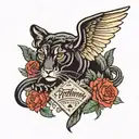 American trad panther with wings. "this all was" above and "only wishful thinking" underneath tattoo design idea