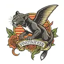 American trad panther with wings. "this all was" above and "only wishful thinking" underneath tattoo design idea