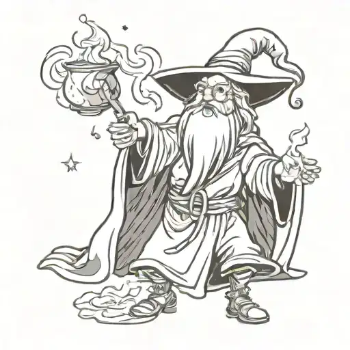 evil wizard casting a spell tattoo design idea