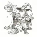 evil wizard casting a spell tattoo design idea