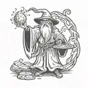 evil wizard casting a spell tattoo design idea