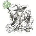 evil wizard casting a spell tattoo design idea