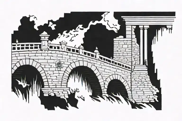 Classical bridge over a wall being torn (number 41) tattoo design idea