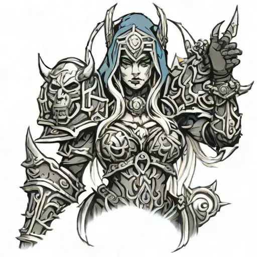 Sylvanas from World of Warcraft, minimum armor tattoo design idea