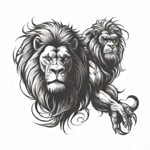 king of the jungle lion and gorilla  tattoo design idea
