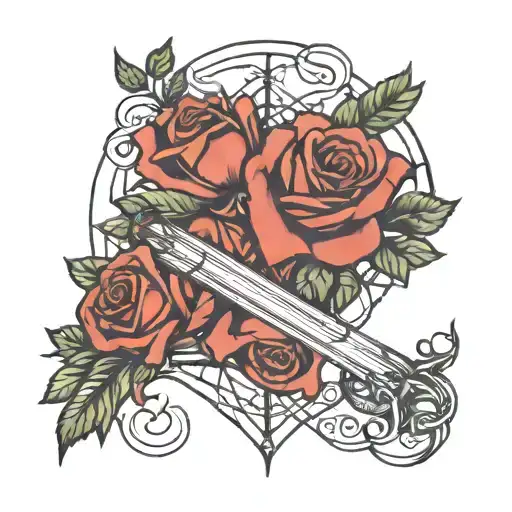 roses with bar wire and hounds treeing tattoo design idea