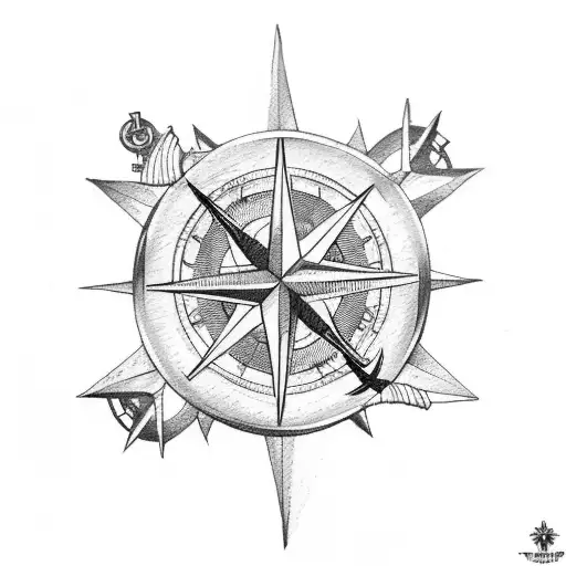 triceps tattoo compass rose with anchor at the bottom tattoo design idea