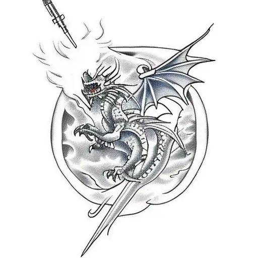 Dragon, fighter jet, owl. Flames and intense competition tattoo design idea