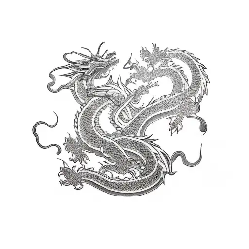 Dragon with kitsune , cherry blossoms , oni masks and a samurai  tattoo design idea