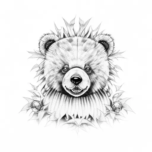 teddy bear thistle rainbow tattoo design idea