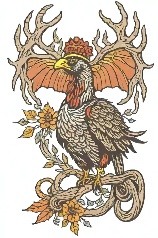 turkey and elk antlers tattoo design idea