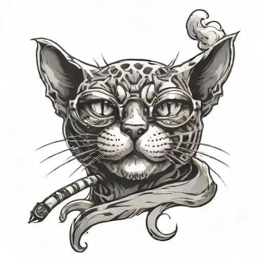 cool Cat smoking  tattoo design idea