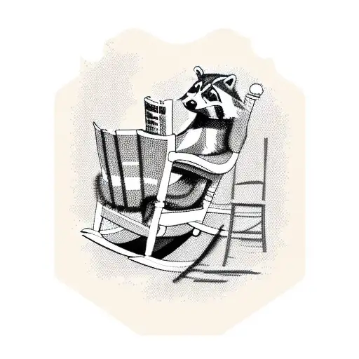  raccoon in a rocking chair reading newspaper tattoo design idea