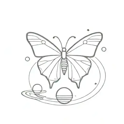  Butterfly and Saturn simple and small tattoo design idea