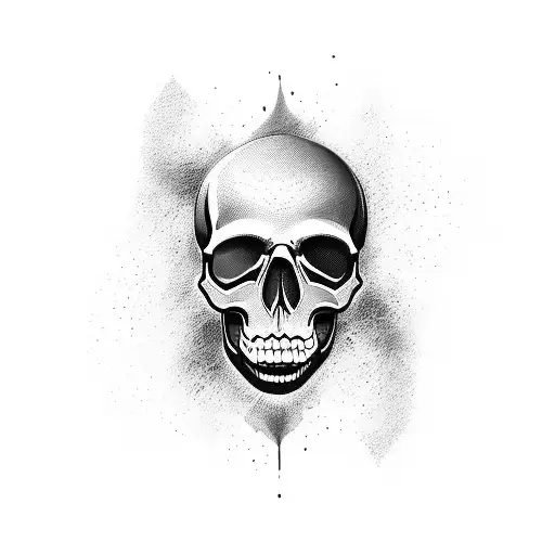 realistic skull that fades into a lake scene  tattoo design idea