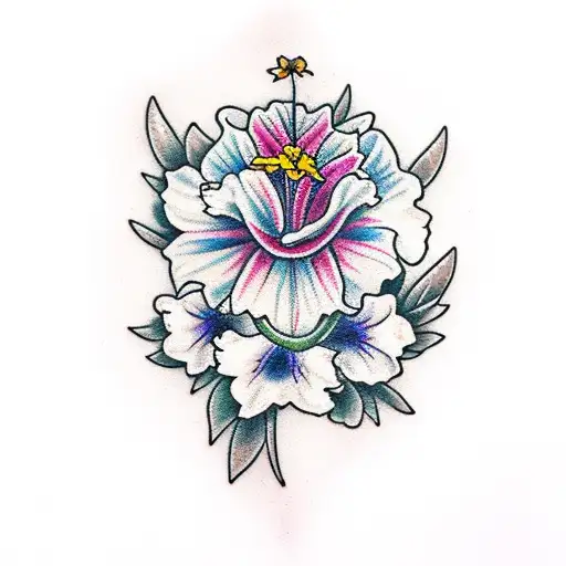 minimalist tattoo of a larkspur, daffodil, and a Carnation tattoo design idea