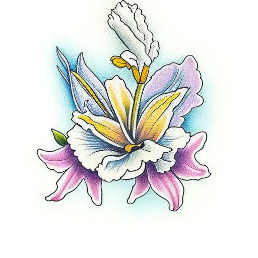 minimalist tattoo of a larkspur, daffodil, and a Carnation tattoo design idea