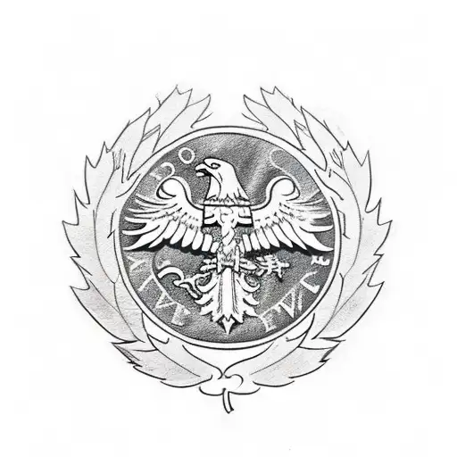 black and white sketch of polish eagle emblem with Canadian maple leaf and hidden date 2021 12 04 in a native American s tattoo design idea