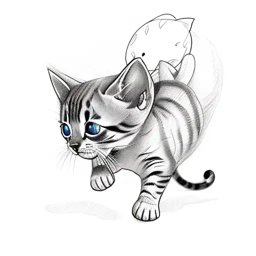 A sketch tattoo of a playful kitten chasing a butterfly, showcasing the client's love for pets tattoo design idea