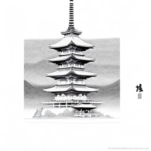 japanise pagoda and ashoka tano,  tattoo design idea