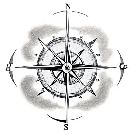 A compass surrounded by clouds and a crescent moon, representing the flight attendant's passion for travel and books tattoo design idea