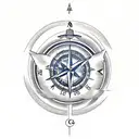 A compass surrounded by clouds and a crescent moon, representing the flight attendant's passion for travel and books tattoo design idea