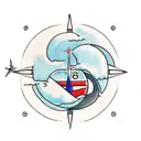 A compass surrounded by clouds and a crescent moon, representing the flight attendant's passion for travel and books tattoo design idea