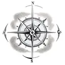 A compass surrounded by clouds and a crescent moon, representing the flight attendant's passion for travel and books tattoo design idea