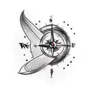 A compass surrounded by clouds and a crescent moon, representing the flight attendant's passion for travel and books tattoo design idea