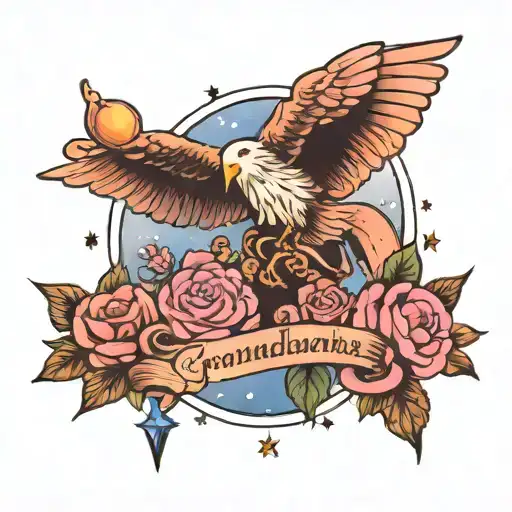 grandparents, sky, stars, writing, mining, pink tattoo design idea