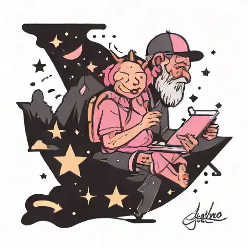 grandparents, sky, stars, writing, mining, pink tattoo design idea