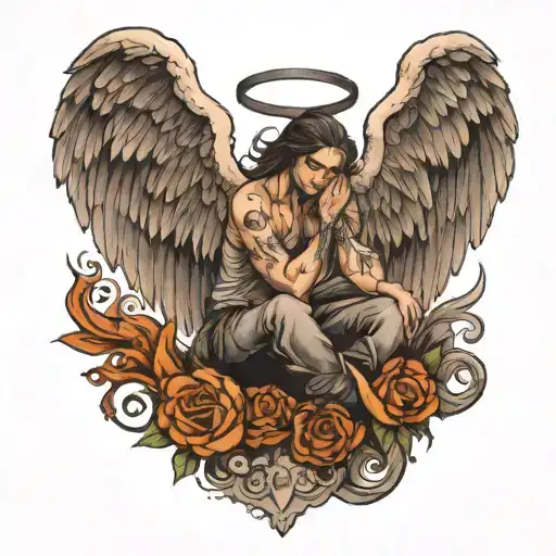 A badass Angel looking down from above  tattoo design idea