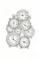 4 clock faces staggered vertically tattoo design idea