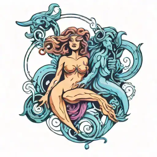 A combination of the Aquarius and Libra zodiac symbols intertwined in a unique and abstract design tattoo design idea