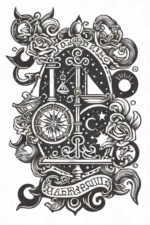 Aquarius and Libra zodiac symbols combined tattoo design idea