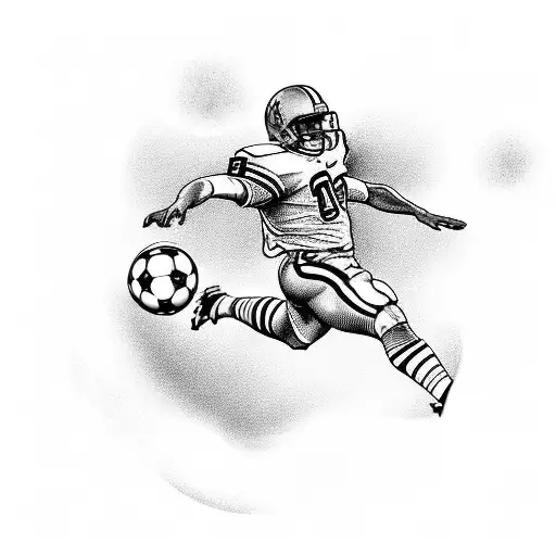 A celestial football player kicking a ball through the gates of heaven tattoo design idea