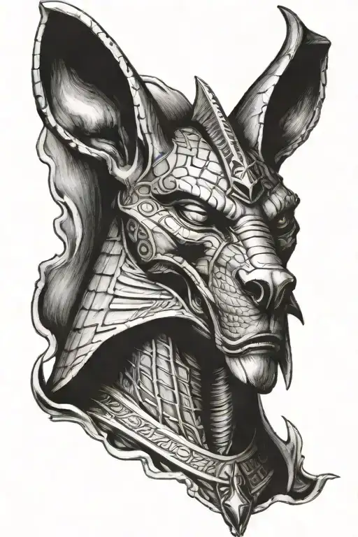 Anubis with scales in hand tattoo design idea