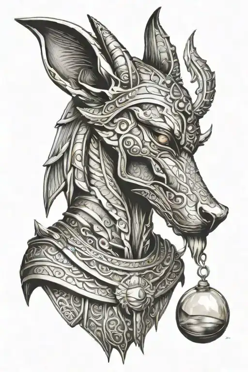 Anubis with scales in hand tattoo design idea
