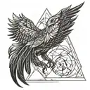 Phoenix awakening triangle feminine tattoo design idea